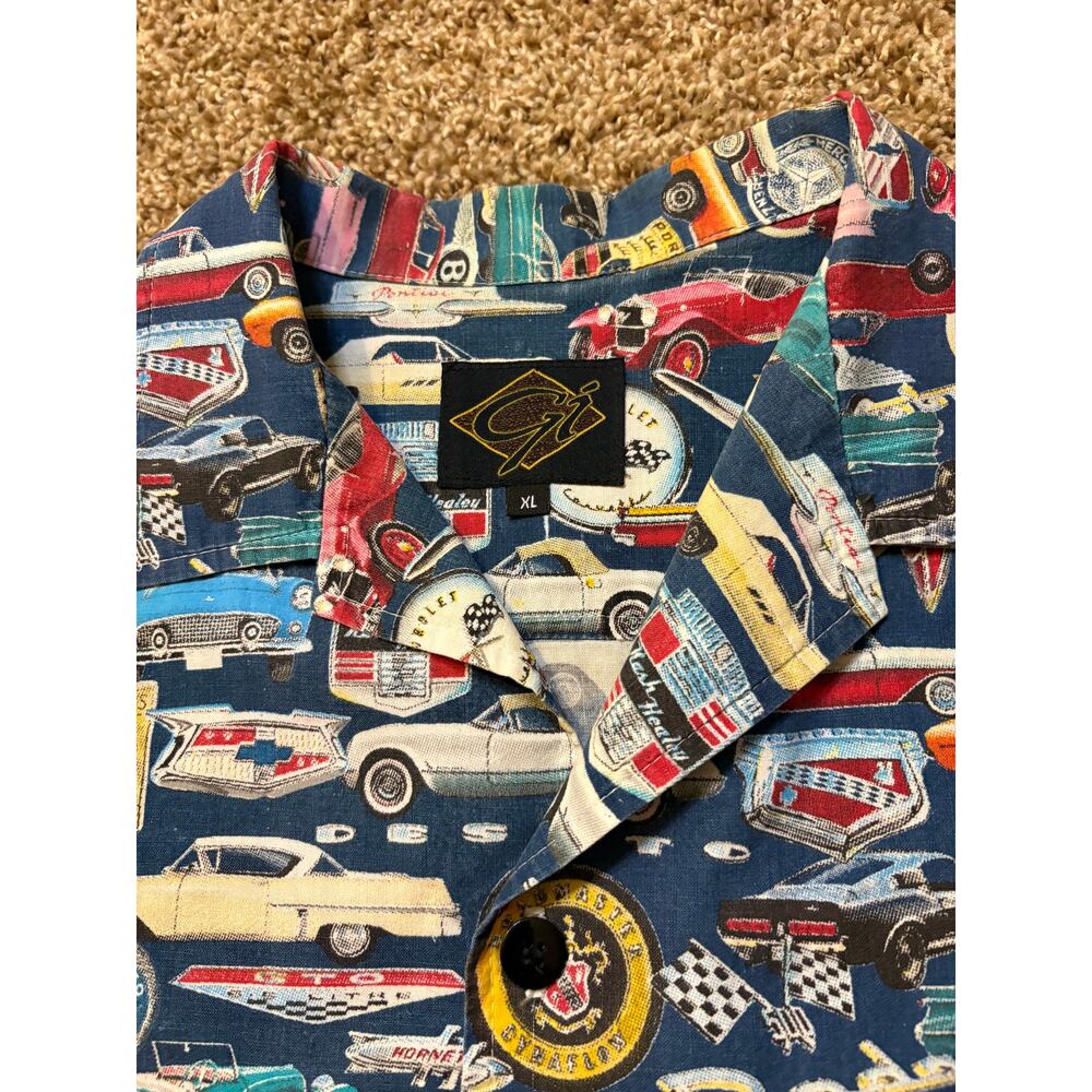 G1 Classic Car Print Button Down Shirt Mens Size XL Vintage